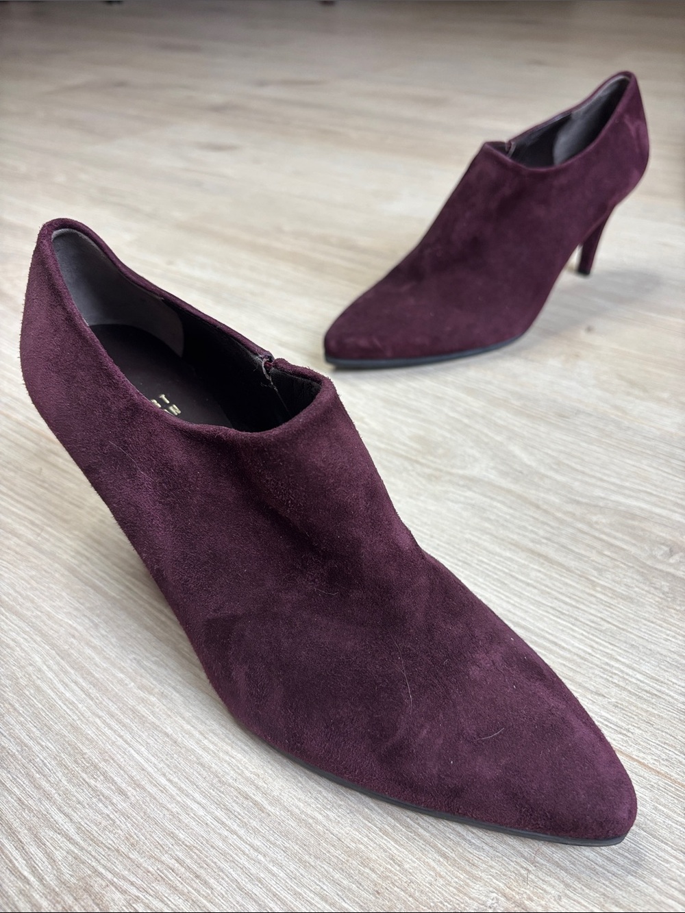Stuart Weitzman Burgundy Suede Pointed-Toe Ankle Boots